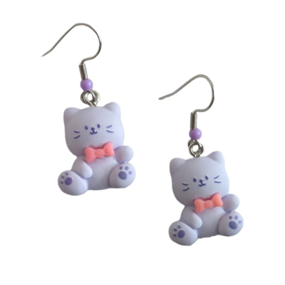 Cartoon Kitty Cat Clay Dangle Hook Earrings - Picture 5 of 5